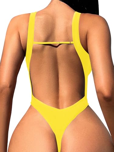 Image of Foxiny Sexy Backless Cheeky High Cut Leg Thong V Neck One Piece Swimsuit