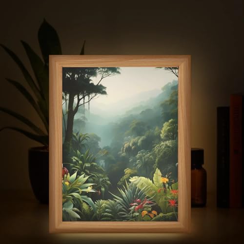 Light Up Painting, Watercolor Forest Wall Art Picture Light Colorful Forest Light Up Art Frame, 10 Brightness USB Powered 3 Lighting Modes, Anxiety Relief Gift for Bedroom Home-Without Acrylic Panel