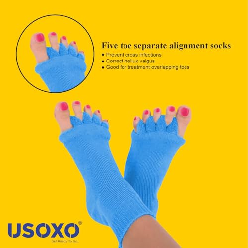 Image of Foot Alignment Socks I Cotton Finger Toe Separator I Easing Bunion Hammertoe And Arthritis Pain Relief I Improving Posture & Increasing Flexibility I Free Size (Sky Blue)