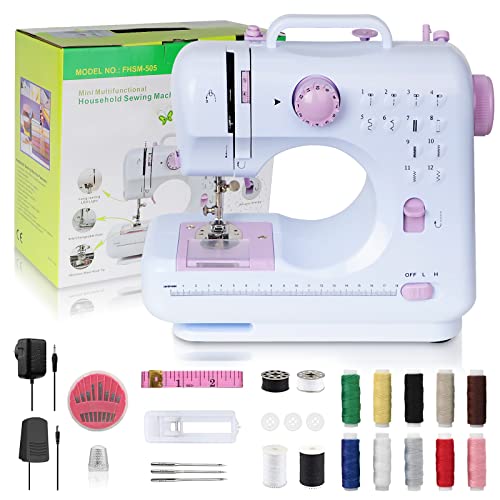 Machine à coudre pour débutants et enfants avec apprentissage, 12 points intégrés, double filetage, mini machine à coudre avec pédale, machines à coudre domestiques, lumière LED Facile à utiliser
