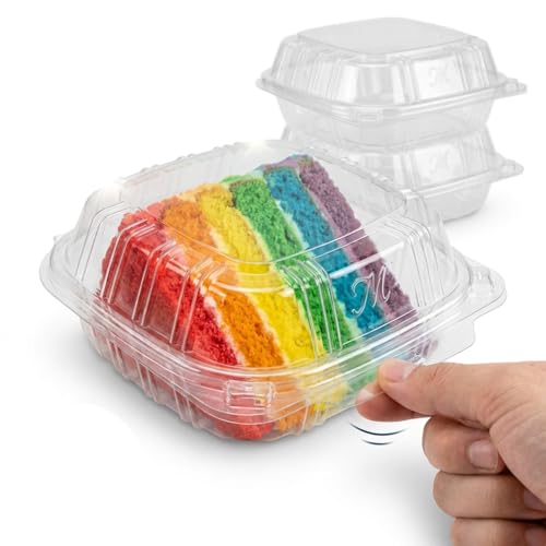 Mr Miracle Clamshell Containers - Clear Disposable Plastic To-Go, Leak-Resistant and Durable for Delivery like Uber Eats, Ideal for Cakes, Salads, Small Sandwich, Personalizable (5" X 5" - 50 Count)