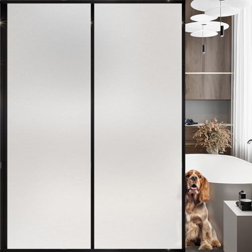 Frosted Glass Window Privacy Film Decorative, Bathroom Privacy Film for Glass Windows Cover, Static Cling, Removable, Reusable, Anti-UV, Anti-Glare, Heat Blocking, (WhiteGlue-Free, 29.6X196.9Inch)