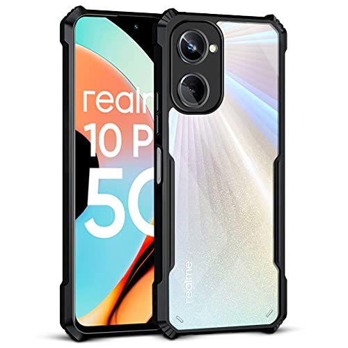 Image of WOW IMAGINE Polycarbonate Back Cover For Realme 10 Pro 5G - Airedge Technology | Crystal Clear Transparent Mobile Case Cover | Hard Bumper | Full Armor Shockproof Device & Camera Protection | Black