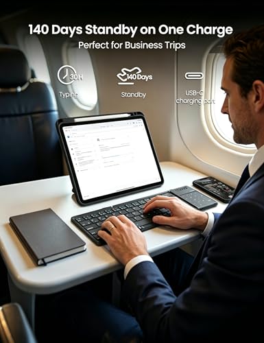 Image of Nillkin Foldable Travel Keyborad with Touchpad & Number Pad, Bluetooth Wireless Portable Folding Full Size Keyboard with Trackpad for PC Laptop iPad Tablets Smartphone, Silicone Leather Cover, Black