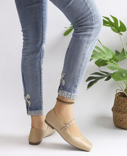 Women's Mary Jane Shoes Ballet Flats for Women Comfortable Square Toe Ankle Strap Flats Soft Work Flats Retro Mary Jane Flats3