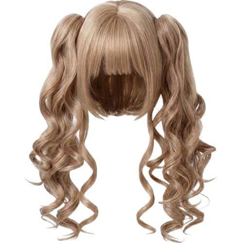 Perruques De Cosplay Double Queue De Cheval Frange Adorables Longues