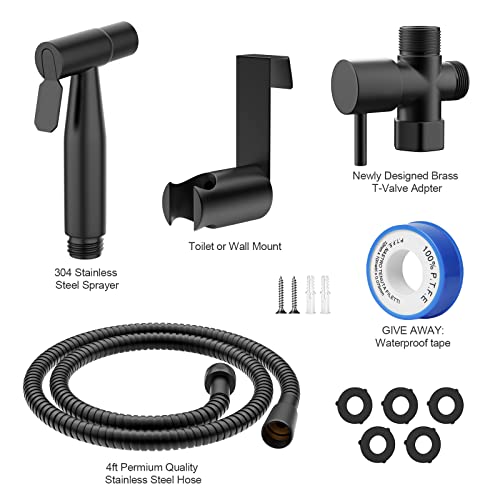 Bidet Sprayer For Toilet, Stainless Steel Handheld Sprayer Attachment With Hose For Feminine Wash, Baby Diaper Cloth Washer And Shower Sprayer For Pet, Wall Or Toilet Mount, Black #TOP2