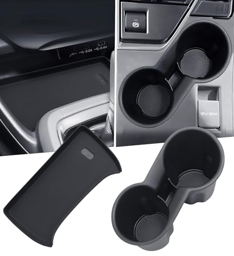 Image of Cup Holder Insert & Wireless Charging Protective Mats for Subaru Crosstrek /Impreza 2026 2025 2024, Center Console Interior Accessories Cup Holder & Wireless Charger Cover Pad, Black
