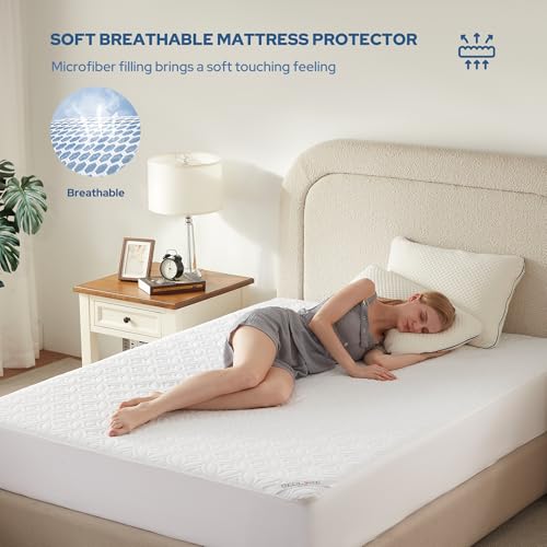 Image of BEDLORE 2 Pack Waterproof Mattress Protector, California King Size Mattress Pad with Deep Pocket 6 inch-18 inch Depth, Soft Breathable Bed Mattress Cover for Bedroom, College Dorm (White)