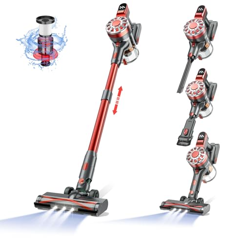 Vacuum Cleaners for Home,Cordless Vacuum Cleaner with Powerful Suction,Cordless Stick Vacuum Cleaner Rechargeable Vacuum Up to 35 Mins Runtime,Lightweight Hardwood Floor Vacuum(Red)