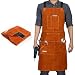 Leather Work Shop Apron with 6 Tool Pockets by QeeLink - Heat & Flame Resistant Heavy Duty Welding Apron, 24" x 36", Adjustable M to XXL for Men & Women (Brown)
