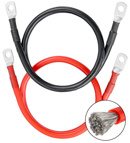 Screwish 6 Gauge Battery Cables with 3/8" Battery Terminals,Silicone Wire Tinned Copper Lugs 4 Feet(2 Feet Red,2 Feet Black) Power Inverter Cables for Solar,RV,Auto,Marine,Car,Boat