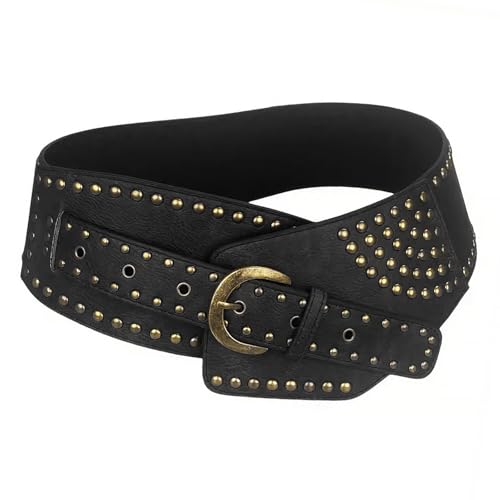 Vintage Leather Belt Y2K Adjustable Belt PU Leather Retro Wide Waist Belt for Dress Short Halloween Cosplay Costume2