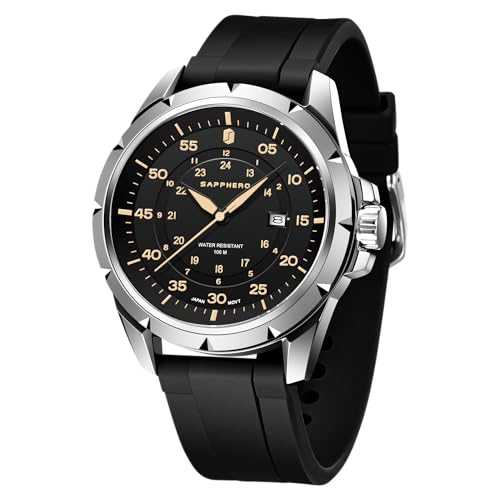 SAPPHERO Reloj de pulsera de silicona para hombre, resistente al agua, 10 ATM, mecanismo de cuarzo japonés, caja de acero inoxidable, diseño de fecha, deportivo, informal, relojes de negocios par