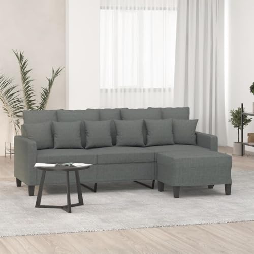 Teenpull Sofá de 3 plazas gris oscuro, tela de 180 cm, estructura de metal resistente, acolchado cómodo, incluye taburete versátil para salón, diseño moderno, capacidad de carga de 110 kg por asiento