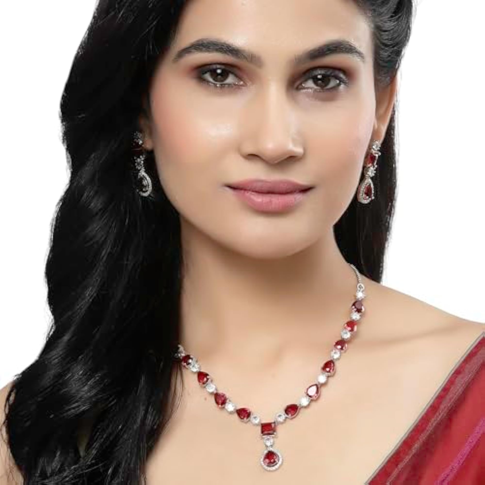 Rhodium-Plated Diamond Fashion Necklace Set