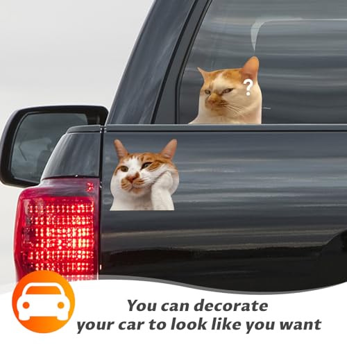 Image of 2 PCS Car Cat Meme Decals, Funny Kitten Vinyl Bumper Sticker for Vehicle Windows Doors and Trucks, Cute Automotive Cars Decoration (4 inch)