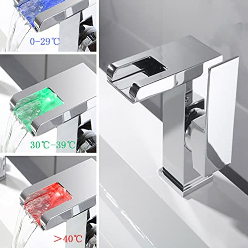 Mélangeur de bassin anti-brûlure LED cascade blanc haut pour vasque