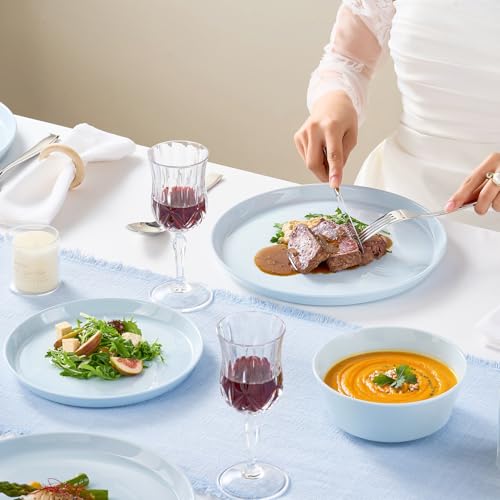Image of KINGSTONE 18-Piece Bone China Dinnerware Sets, Sky Blue | Lightweight Plates & Bowls Set | Straight Rim Bowl Dinner Set | Scratch Resistant | Microwave & Dishwasher Safe | Serves 6