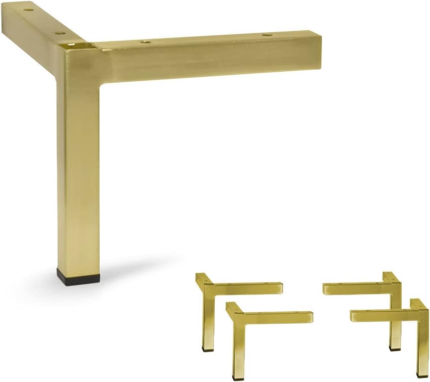 Set of 4 Modern Square Metal Tube Furniture Legs - Sleek Metal Design, Durable and Stylish (11-3/4"H Brass Finish)
