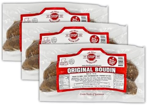 The Best Stop Original Boudin - 14 oz, Pack of 3 - Authentic Louisiana Cajun Sausage for Grilling & Gumbo