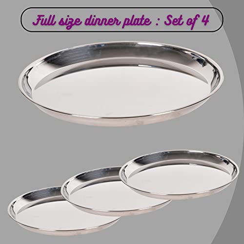 Wg Inc Stainless Steel Dinner Set Of 32 Pcs (Mirror Finish- Dinner & Dessert Plates, Glasses, Spoons, Halwa Plate, Curry Bowls) Dinnerware Serving Set Dishwasher Safe - Service For 4 (Sticker Free) #TOP2