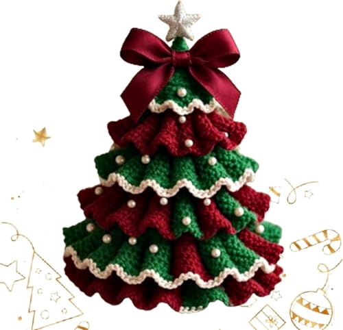 DIY Crochet Christmas Tree Kit – Handmade Holiday Decoration Set, Beginner Christmas Kit, Tree Bow Pearl Embellishment, Christmas Party Crochet Decorations,Starter kit (Green)