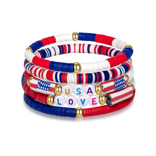 Artlunar USA Love Bracelets - 4th of July Accessories - Handmade Red, White, and Blue Jewelry Gifts for Teens,Women