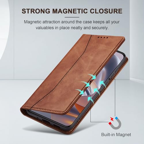 Image of Jasonyu Case for Motorola Edge 50 Neo Leather Wallet Flip Cover with Card Holder,Kickstand, Magnetic Closure,TPU Shockproof Phone Case (Brown)