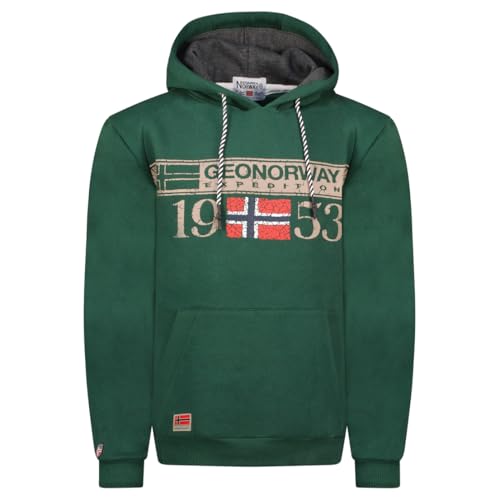 Geographical Norway- Sudadera con Capucha de Hombre de Manga Larga Modelo FASTLIFE - Color Verde Oscuro Talla XL