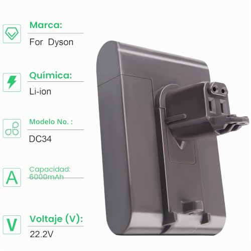 Batería DC34 con capacidad de 4000 mAh para autonomía prolongada en Dyson DC44 5