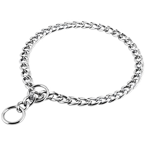 PETTOM Dog Chain Collars Strong Metal Dog Choker/ Iron with Silver Plating No Pull Pet Collar Chain for Large Dogs Training Walking -L: Diameter 4.0mm Length 65cm Cover