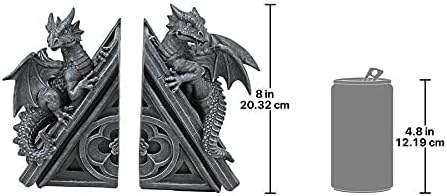 Design Toscano Castle Dragon Gothic Decor Decorative Bookend Statues, 8 Inch, Set of Two, Polyresin, Grey Stone - Image 7