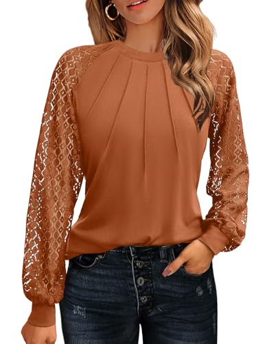 Image of HOTOUCH Women's Lace Long Sleeve Spring Dressy Casual Business Work Trendy Shirts