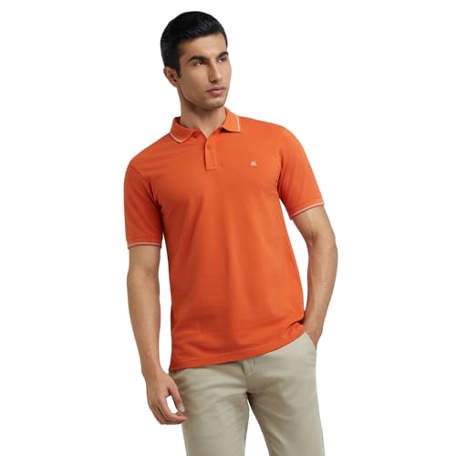 Image of Raymond Men's Modern Fit Solid Pattern Pure Cotton Polo Neck Half Sleeve Casual T-Shirt