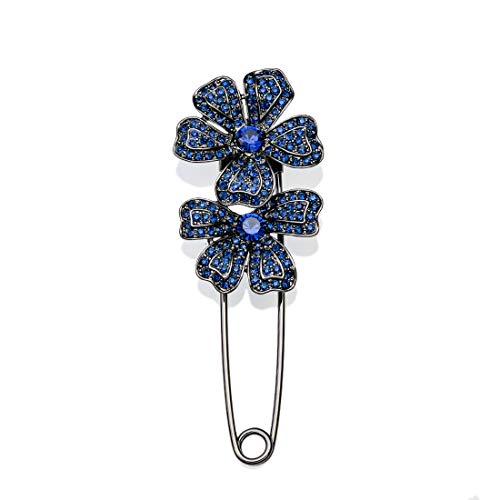 YYBONNIE Vintage Royal Crystal Flower Safety Pin Brooch Cardigan Hat Scarf Suit Sweater Pins Five Petals Floral Decorative Safety Pins for Women 3.3 in