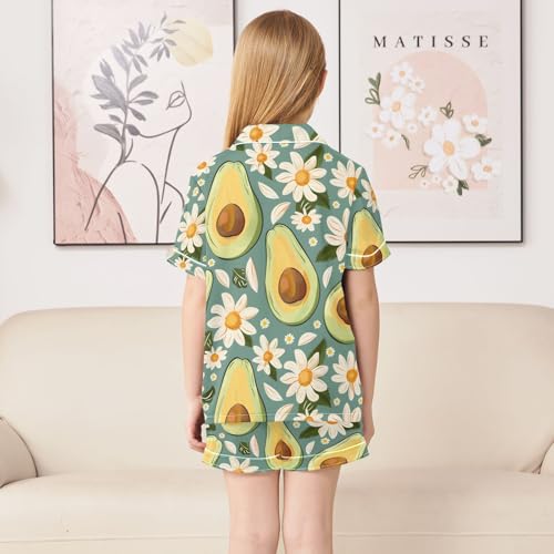 ALAZA Avocado Daisy Flower Fruit Pajamas Satin Pajama Set Short Sleeve Button Down Sleepwear4