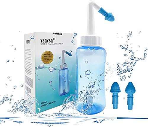 YSQYSQ Nasal Wash,Nasal Irrigation System, Neti Pot,Sinus Rinse Kit, Comfortable Nasal Rinse for Adult and Kid 300 ML with 2 nozzles Nasal Congestion, Cold, Allergy, Nasal Irrigation Sinus Rinse