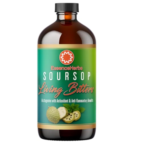 Essence Herbs Soursop Bitters Liquid for Digestive & Gut Support Organic Herbal Supplement with Soursop Leaf & Fruit Moringa Black Seed Neem Turmeric & Ashwagandha 16 fl oz