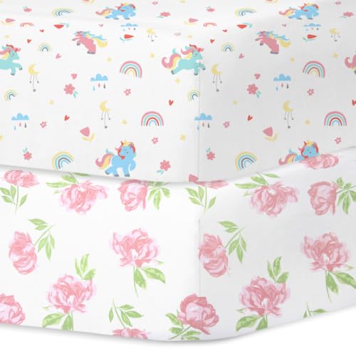 Image of Little Grape Land Crib Sheets for Girls, 2pk Baby Crib Fitted Sheet for Standard Size Crib and Toddler Mattress, Super Soft Baby Sheet