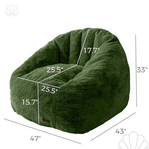 Image of MAXYOYO Giant Bean Bag Chair, Oversized Bean Bag Couch for Adults and Kids, Faux Fur Shell-Shaped Large Chair with Filler, Stuffed Big Accent Sofa Floor Sofa for Gaming, Reading, Green