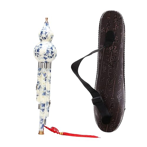 Kisangel Synthetic Porcelain Cucurbit Flute for Beginners Chinese Traditional Instrument Blue White Pattern Easy to Play