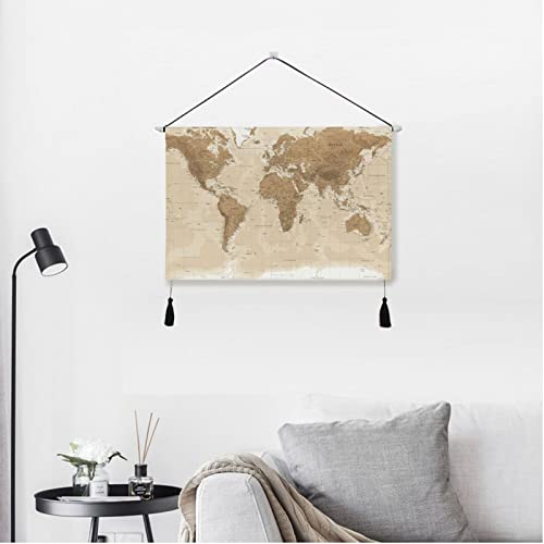 Vintage World Map Hanging Poster Ancient Retro World Map Canvas Poster Hangers Portable Scroll Poster Wall Hanger Tapestry For Office Home Living Room Bedroom Decor 18 X 26Inch #TOP1