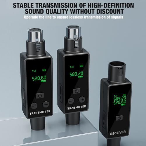 Transmisor y receptor de micrófono inalámbrico XLR 2.4Ghz, sistema recargable 24 bit 48kHz, adaptador Plug On para mezcladora de sonido y cámara (1 para 2) miniatura 4