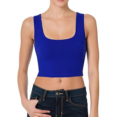 DAY VILLAGE Women's Casual Sleeveless Square Neck Solid Color Cropped Basic Tank Top Royal Blue Small Cover