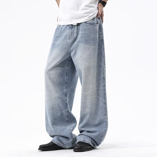 Men's Vintage Baggy Jeans Y2K Wide Leg Loose Fit Skater Denim Pants for Casual Hip Hop Streetwear4