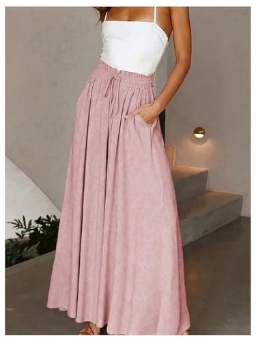 GORGLITTER Women's Wide Leg Flowy Palazzo Pants Paperbag Waist Trousers with Pockets2