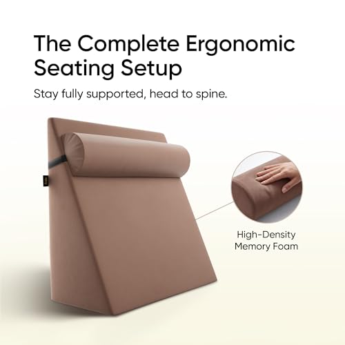 Image of Frido Wedge Neck Rest Pillow | Multipurpose Neck Pillow | Memory Foam Roll with Adjustable Strap | Relieves Neck, Knee & Lumbar Pressure | Compatible with Wedge Plus | Washable Cover, Light Caramel
