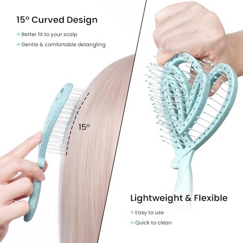 Biofriendly Mini Detangling Hair Brush for Wet & Dry Hair, Compact & Lightweight for On-the-Go Use, Gentle Flexible Bristles for Smooth Detangling, Heart-Shaped Design, Dew Mint — view 4