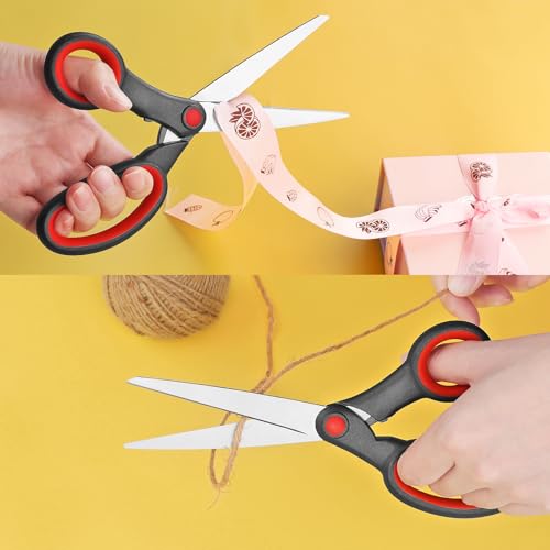 Miniatura 6 de Vutyvve Tijeras Para Zurdos, Juego De 2 Tijeras De Acero Inoxidable De 8 Pulgadas Con Agarre Suave Para El Hogar, Escuela, Oficina, Telas De Costura, Color Rojo